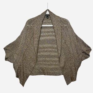 Dana Buchman M Greige Gold Silvery Shrug Cape Poncho Cocoon Pointelle Lace Knit